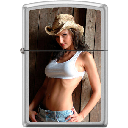 Zippo Windproof Pocket Lighter - Cowgirl Candy Satin Chrome Metal | XC420 ,