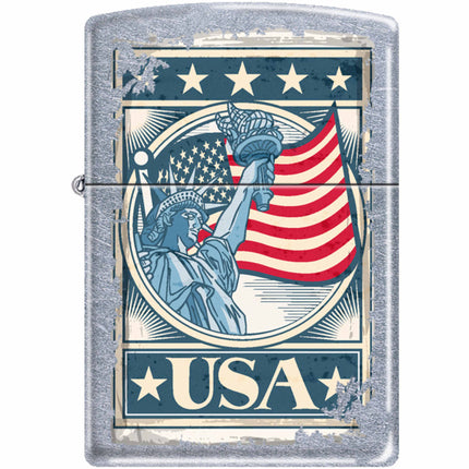 Zippo Windproof Pocket Lighter - Liberty Flag Street Chrome Metal | XC432 ,