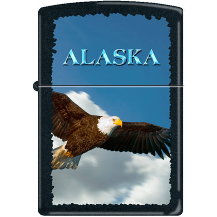 Zippo Windproof Pocket Lighter - Alaska Eagle Soaring Black Matte Metal | XC433 ,