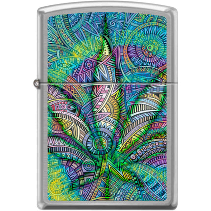 Zippo Windproof Pocket Lighter - Weed Leaf Paisley Brushed Chrome Metal | XC442 ,