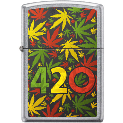 Zippo Windproof Pocket Lighter - Rasta Cannabis Leaves Street Chrome Metal | XC444 ,