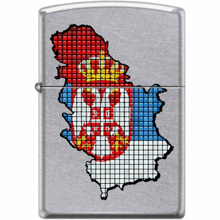Zippo Windproof Pocket Lighter - Serbian Flag Map Design Street Chrome Metal | XC448 ,