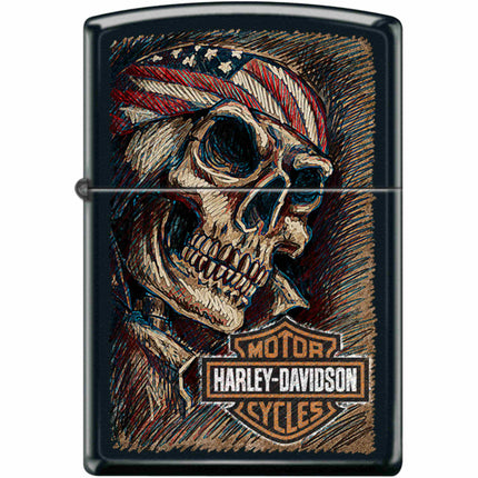 Zippo Windproof Pocket Lighter - Harley Davidon Skull Black Matte Metal | XC463 ,