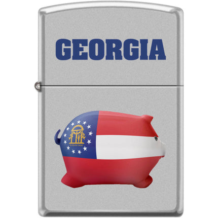 Zippo Windproof Pocket Lighter - Georgia Flag Design Satin Chrome Metal | XC469 ,