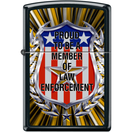 Zippo Windproof Pocket Lighter - Proud Member Law Enforcement Black Matte | XC472 ,