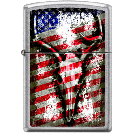 Zippo Windproof Pocket Lighter - Deer Skull Flag Street Chrome Metal | XC477 ,