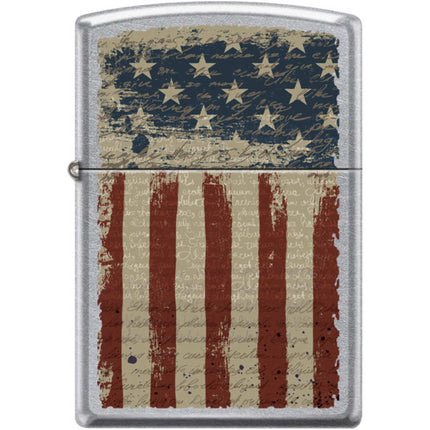 Zippo Windproof Pocket Lighter - Aged American Patriotic Street Chrome Metal | XC480 ,