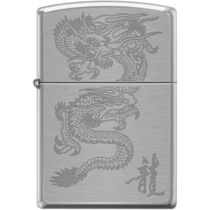 Zippo Windproof Pocket Lighter - Dragon Brushed Chrome Metal | XC483 ,
