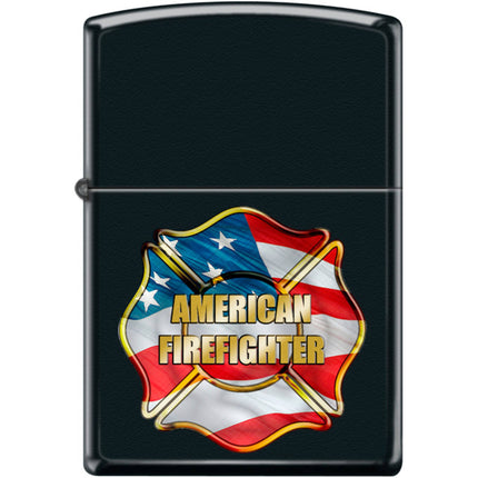Zippo Windproof Pocket Lighter - American Firefighter Black Matte Metal | XC485 ,
