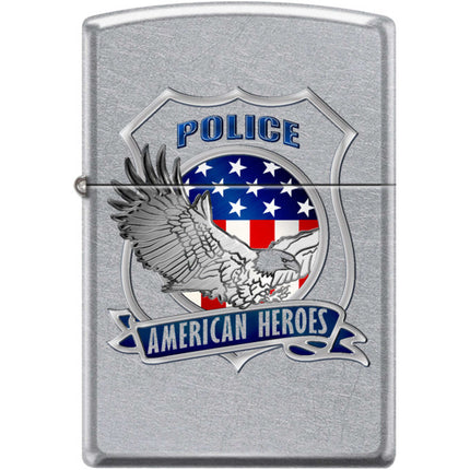 Zippo Windproof Pocket Lighter - American Hero Police Street Chrome Metal | XC486 ,