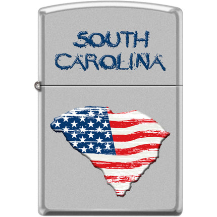 Zippo Windproof Pocket Lighter - South Carolina American Flag Satin Chrome | XC489 ,