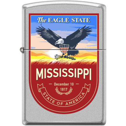 Zippo Windproof Pocket Lighter - Mississippi State Emblem Satin Chrome Metal | XC490 ,
