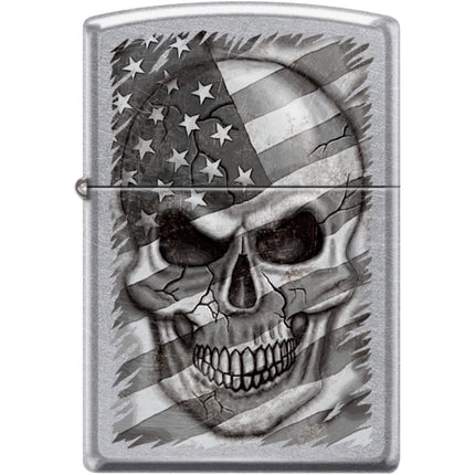 Zippo Windproof Pocket Lighter - Distressed Skull Flag Gray Tone Street Chrome | XC493 ,