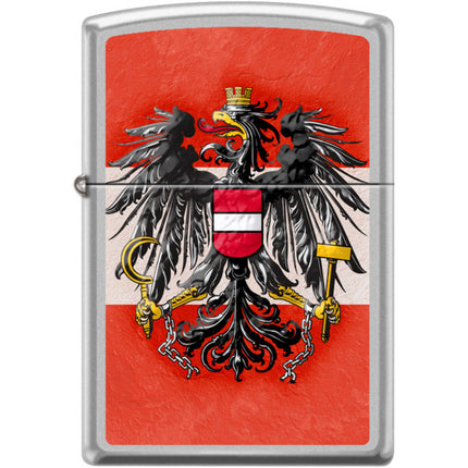 Zippo Windproof Pocket Lighter - Austrian Flag Satin Chrome Metal | XC497 ,