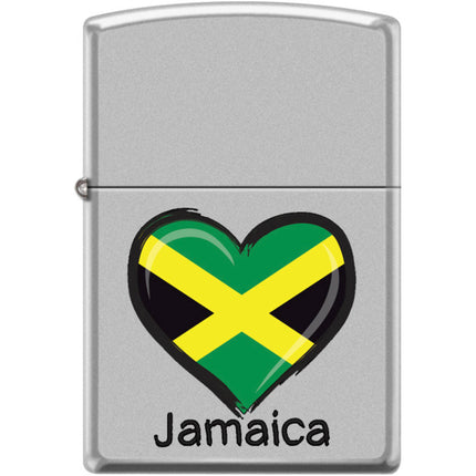 Zippo Windproof Pocket Lighter - Jamaica - Love Grunge Satin Chrome Metal | XC502 ,