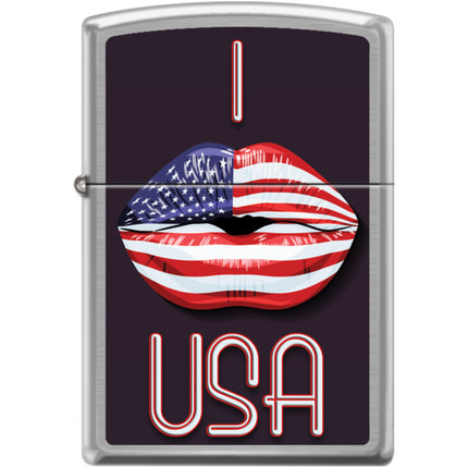 Zippo Windproof Pocket Lighter - I Love USA Brushed Chrome Metal | XC504 ,