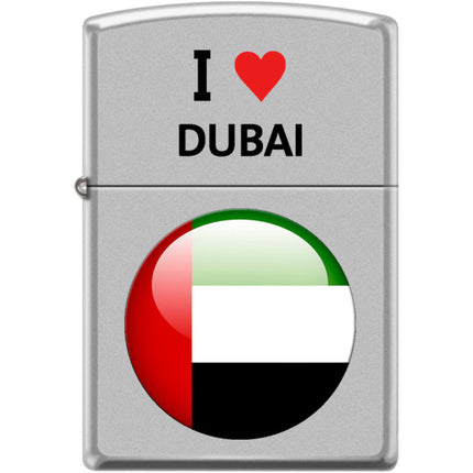 Zippo Windproof Pocket Lighter - I Heart Dubai design Satin Chrome Metal | XC507 ,
