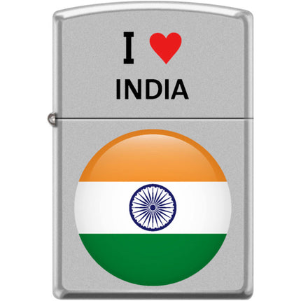 Zippo Windproof Pocket Lighter - I Heart India Design Satin Chrome Metal | XC508 ,