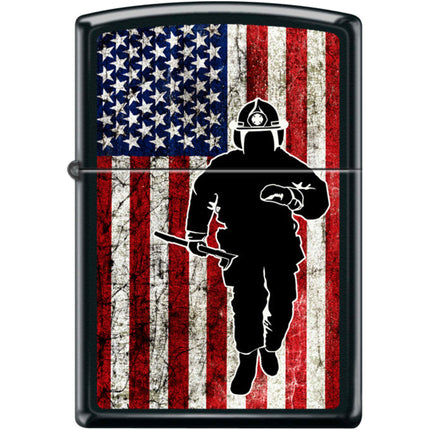 Zippo Windproof Pocket Lighter - Firefighter Flag Design Black Matte Metal | XC513 ,