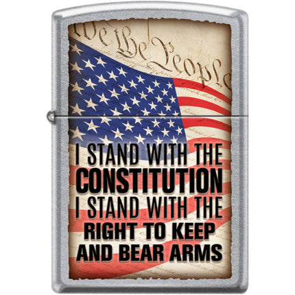 Zippo Windproof Pocket Lighter - Right To Bear Arms Design Street Chrome Metal | XC515 ,