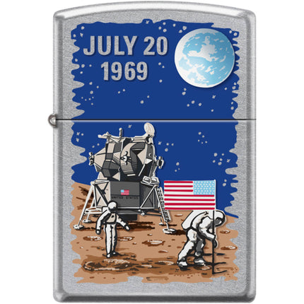 Zippo Windproof Pocket Lighter - Moon Landing Design Street Chrome Metal | XC518 ,