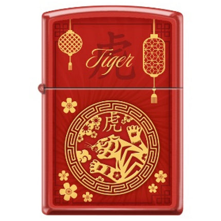 Zippo Windproof Pocket Lighter - Zodiac Tiger Red Matte Metal | XC328 ,