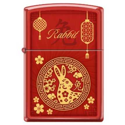 Zippo Windproof Pocket Lighter - Zodiac Rabbit Red Matte Metal | XC329 ,
