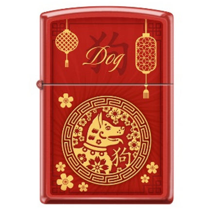 Zippo Windproof Pocket Lighter - Zodiac Dog Red Matte Metal | XC331 ,