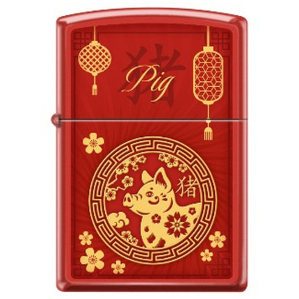 Zippo Windproof Pocket Lighter - Zodiac Pig Red Matte Metal | XC332 ,