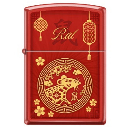 Zippo Windproof Pocket Lighter - Zodiac Rat Red Matte Metal | XC333 ,