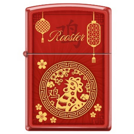 Zippo Windproof Pocket Lighter - Zodiac Rooster Red Matte Metal | XC335 ,