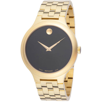 Movado Men's Watch - Veturi Quartz Black Dial Yellow Gold Steel Bracelet | 0608043 ,