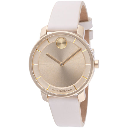 Movado Women's Watch - Bold Access Quartz Gold Dial White Leather Strap | 3600963 ,