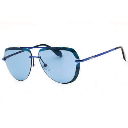 Adidas Men's Sunglasses - Shiny Blue Metal Aviator Shape Half Rim Frame | OR0018 90V ,