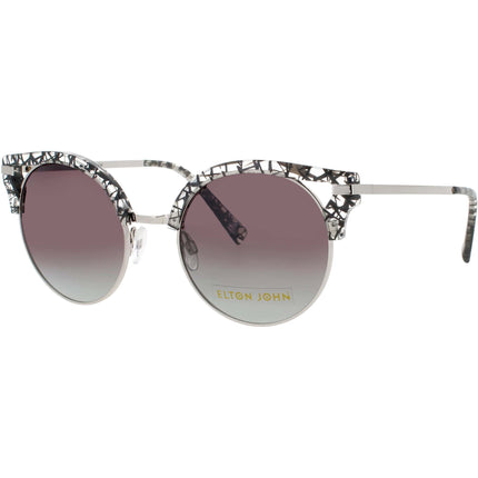 Elton John Women's Sunglasses - Black Lace Metal/Acetate Round Frame | DUCKTAIL JTBLK ,