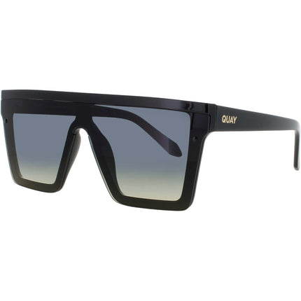 Quay Unisex Sunglasses - Black Acetate Shield Full Rim Frame | HINDSIGHT BLK/SMKGRN ,