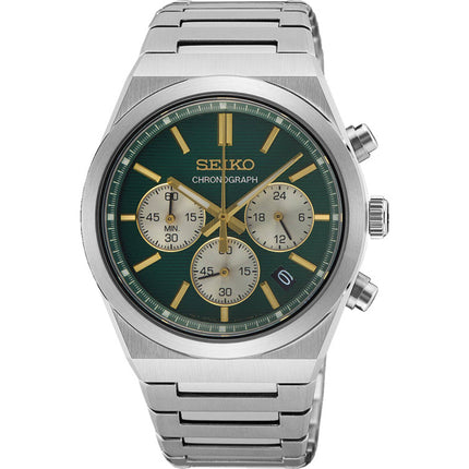 Seiko Men's Watch - Chronograph Green and Silver Tone Dial Steel Bracelet | SSB461P1 ,