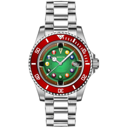 Invicta Men's Watch - Pro Diver Red and Green Dial Silver Steel Bracelet | 50523 ,