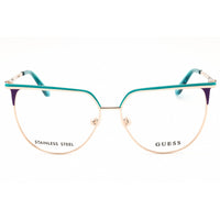 Guess Women's Eyeglasses - Rose Gold/Green Metal Round Full Rim Frame | GU50147 033 ,