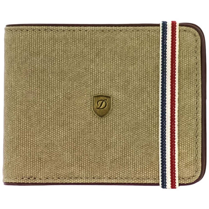 S.T. Dupont Men's Wallet Beige Canvas and Brown Leather with 6 Slots 190300 ,
