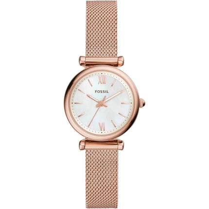 Fossil Women's Watch - Carlie Mini White MOP Dial Rose Gold Mesh Bracelet | ES4433 ,