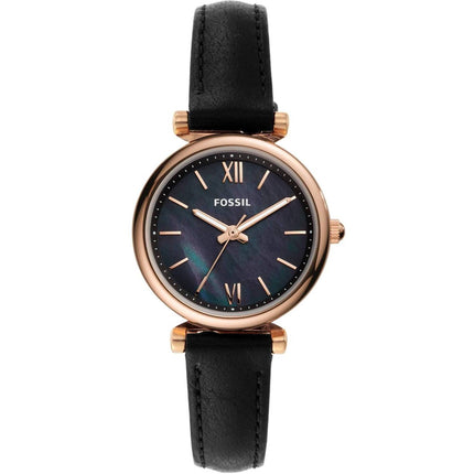 Fossil Women's Watch - Carlie Mini Navy Blue MOP Dial Black Leather Strap | ES4700 ,