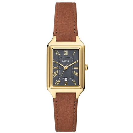 Fossil Women's Watch - Raquel Quartz Yellow Gold Case Grey Dial Brown Strap | ES5303 ,