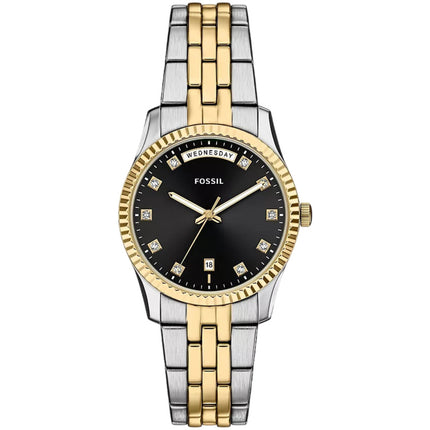 Fossil Women's Watch - Scarlette Day-Date Black Dial Two Tone Bracelet | ES5458 ,
