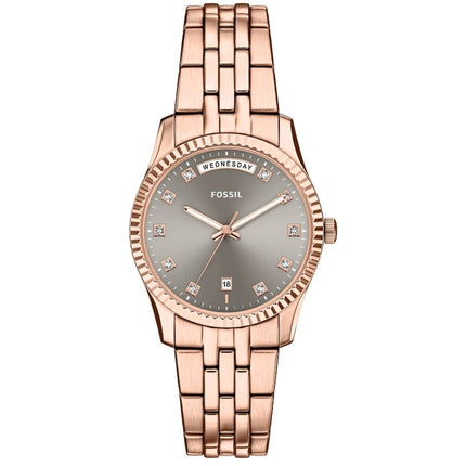 Fossil Women's Watch - Scarlette Day-Date Grey Dial Rose Gold Bracelet | ES5459 ,