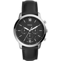 Fossil Men's Watch - Neutra Chronograph Steel Case Black Leather Strap | FS5452 ,
