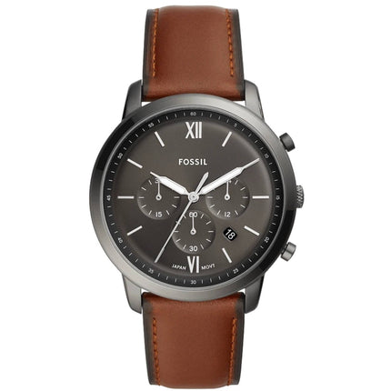 Fossil Men's Watch - Neutra Chronograph Grey Case Brown Leather Strap | FS5512 ,