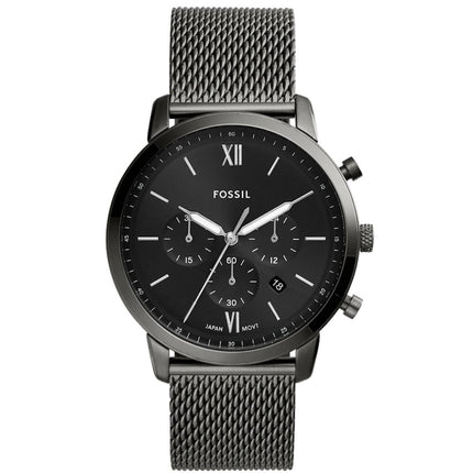 Fossil Men's Watch - Neutra Chronograph Black Dial Smoke Grey Mesh Bracelet | FS5699 ,