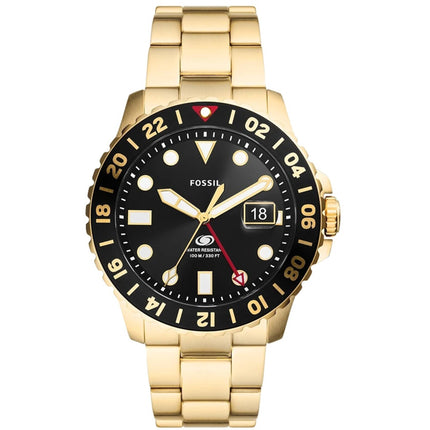 Fossil Men's Watch - Fossil Blue GMT Quartz Black Dial Yellow Gold Bracelet | FS5990 ,