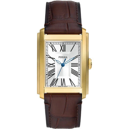 Fossil Men's Watch - Carraway Quartz Yellow Gold Case Brown Leather Strap | FS6011 ,